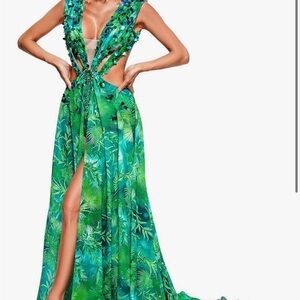 BELLA BARNETT Women's Summer Dress Deep V Neck Chiffon Floral Print JLo